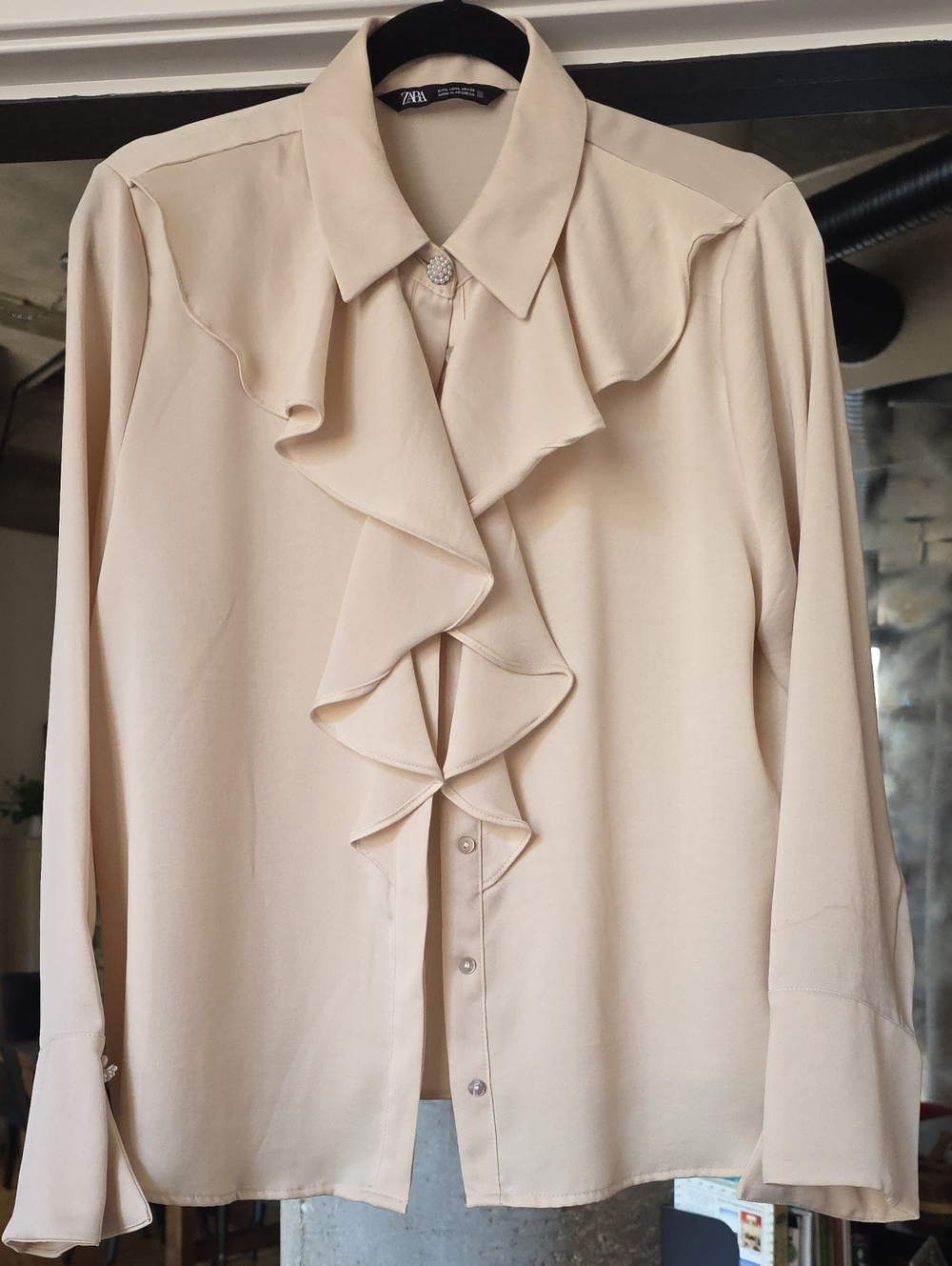ZARA Cream Ruffle-Front Blouse